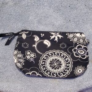 Thirty One Perfect Cents Wallet Mini Zipper Pouch Floral Paisley Black White